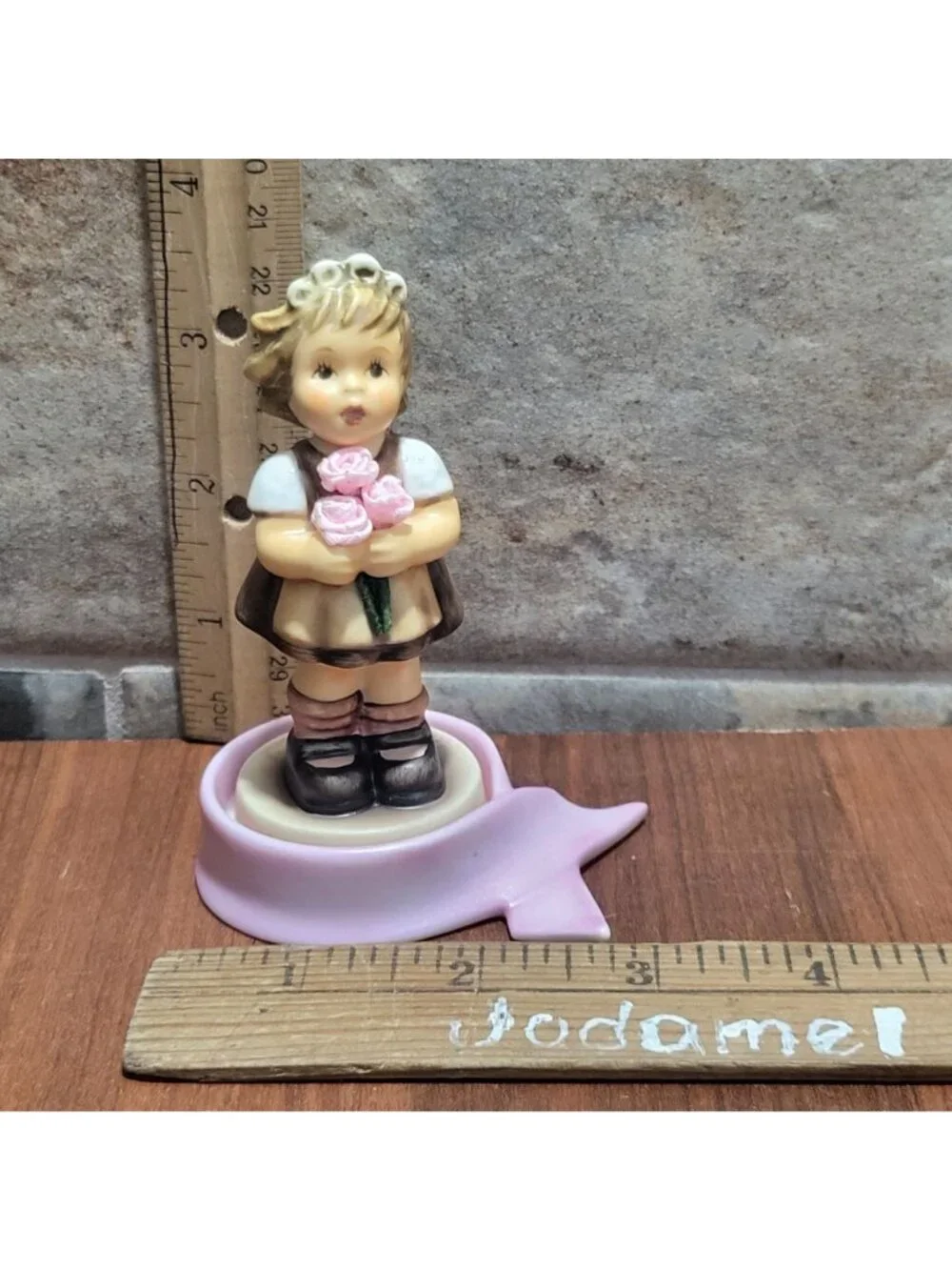 Goebel Hummel Hope Figurine 2203 Breast Cancer Awareness Pink Ribbon Base